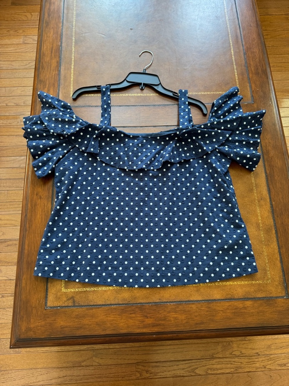 J. Crew Navy Polka Dot Ruffle Cold-Shoulder Camisole, NWOT